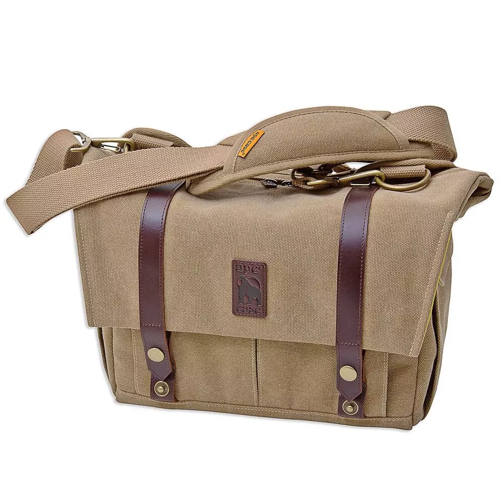 Canvas & Leather Messenger Bag, Tan