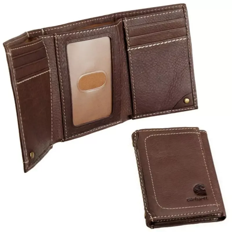 Carhartt Men’s Milled Pebble Leather Trifold Wallet Brown