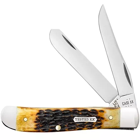 Case 51391 Mini Trapper - Burnt Amber Bone Handle - Clip & Spey Blades - Made in USA