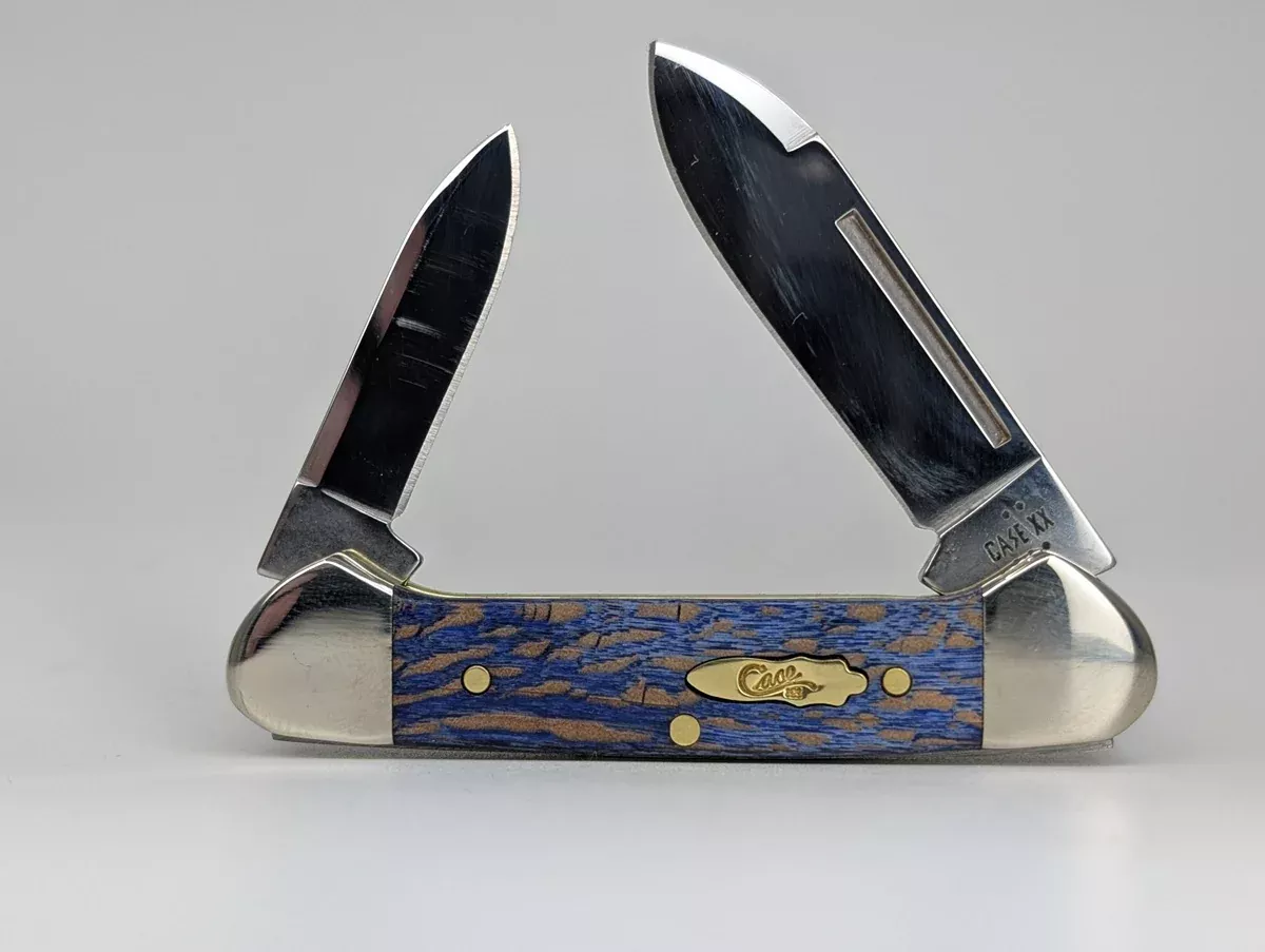 Case Knives Blue Sycamore Wood Smooth Baby Butterbean Slip Joint Knife