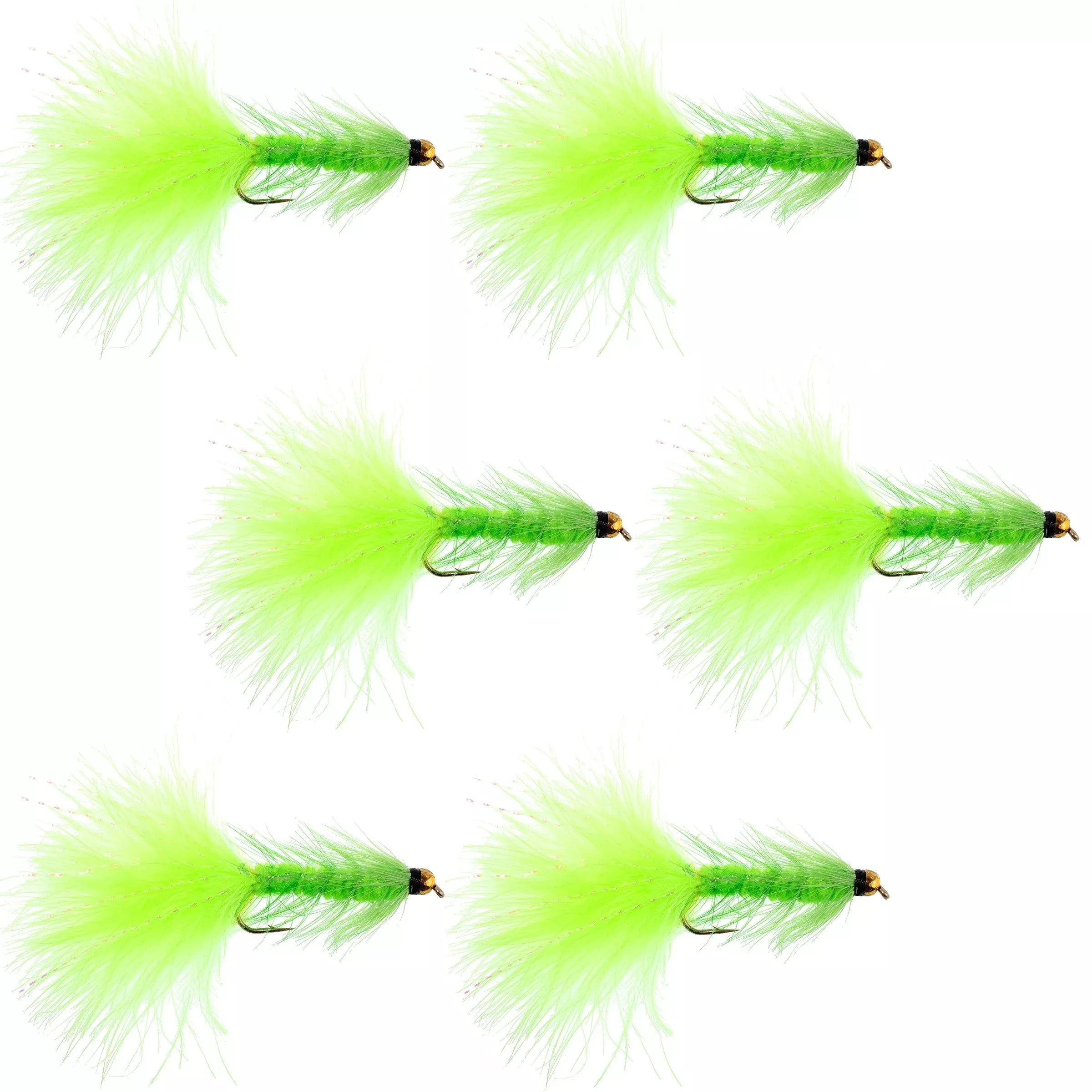 Chartreuse Bead Head Crystal Woolly Bugger Classic Streamer Flies – Set of 6 Trout Fly Fishing Flies – Hook Size 4