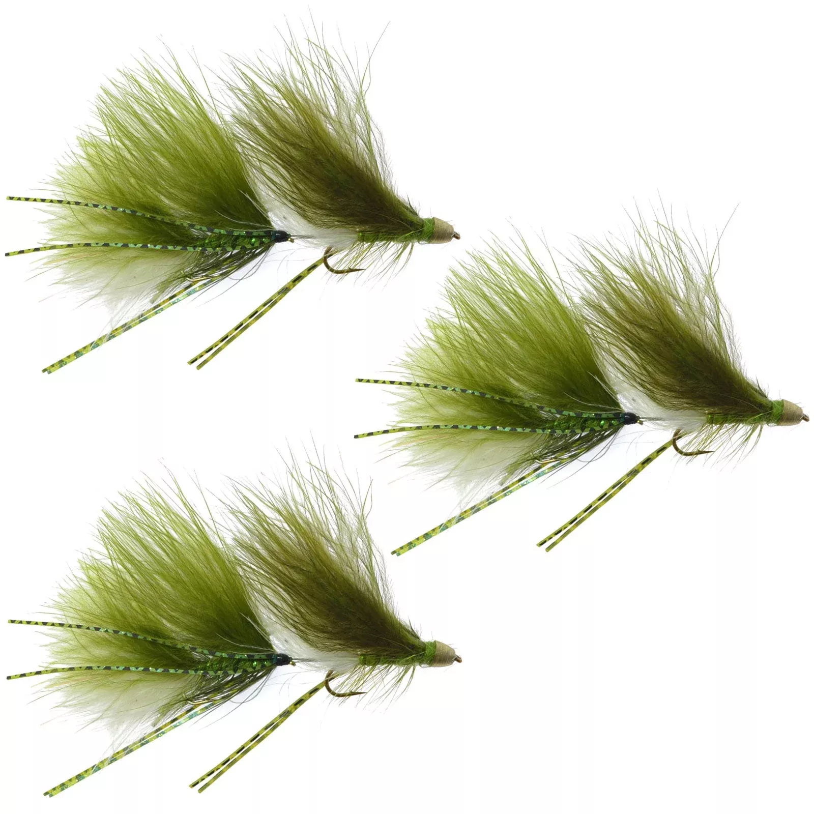 Circus Peanut Envy Streamer Olive/White – Size 6 – Articulated – Set of 3 – Hook Size 6
