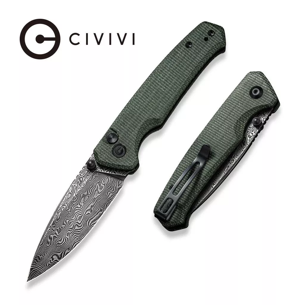 CIVIVI Altus Button Lock & Thumb Stud Knife Micarta Handle (2.97″ Damascus Blade) C20076-DS1