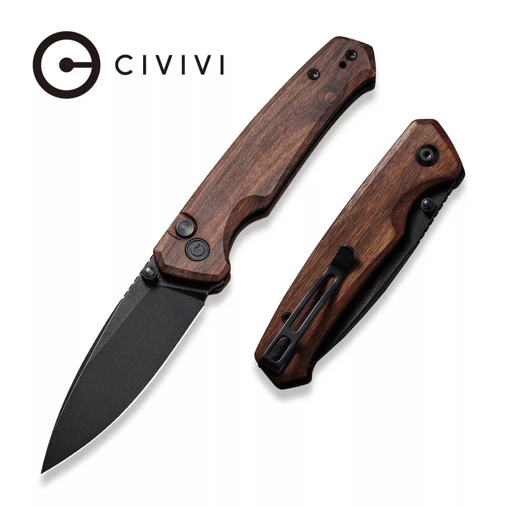 CIVIVI Altus Button Lock & Thumb Stud Knife Wood Handle (2.97″ Nitro-V Blade) C20076-3