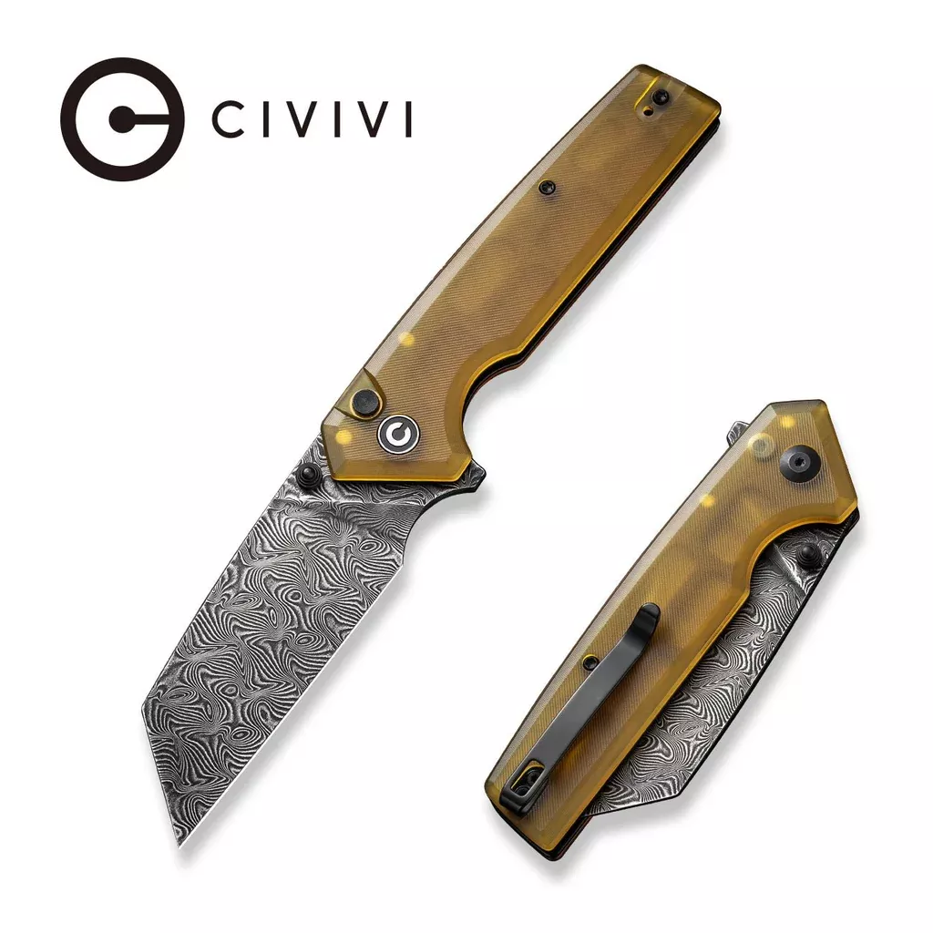 CIVIVI Amirite Flipper & Thumb Stud & Button Lock Knife Ultem Handle (3.48″ Damascus Blade) C23028-DS1