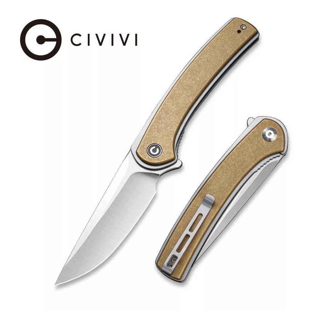 CIVIVI Asticus Flipper Knife Brass Handle (3.80" D2 Blade) C2002E