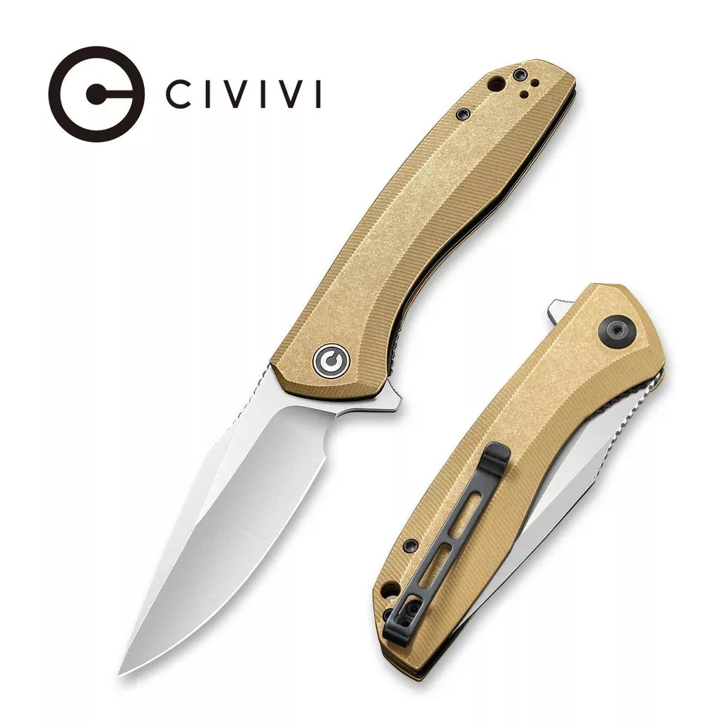 CIVIVI Baklash Flipper Knife Brass Handle (3.5" 154CM Blade) C801J