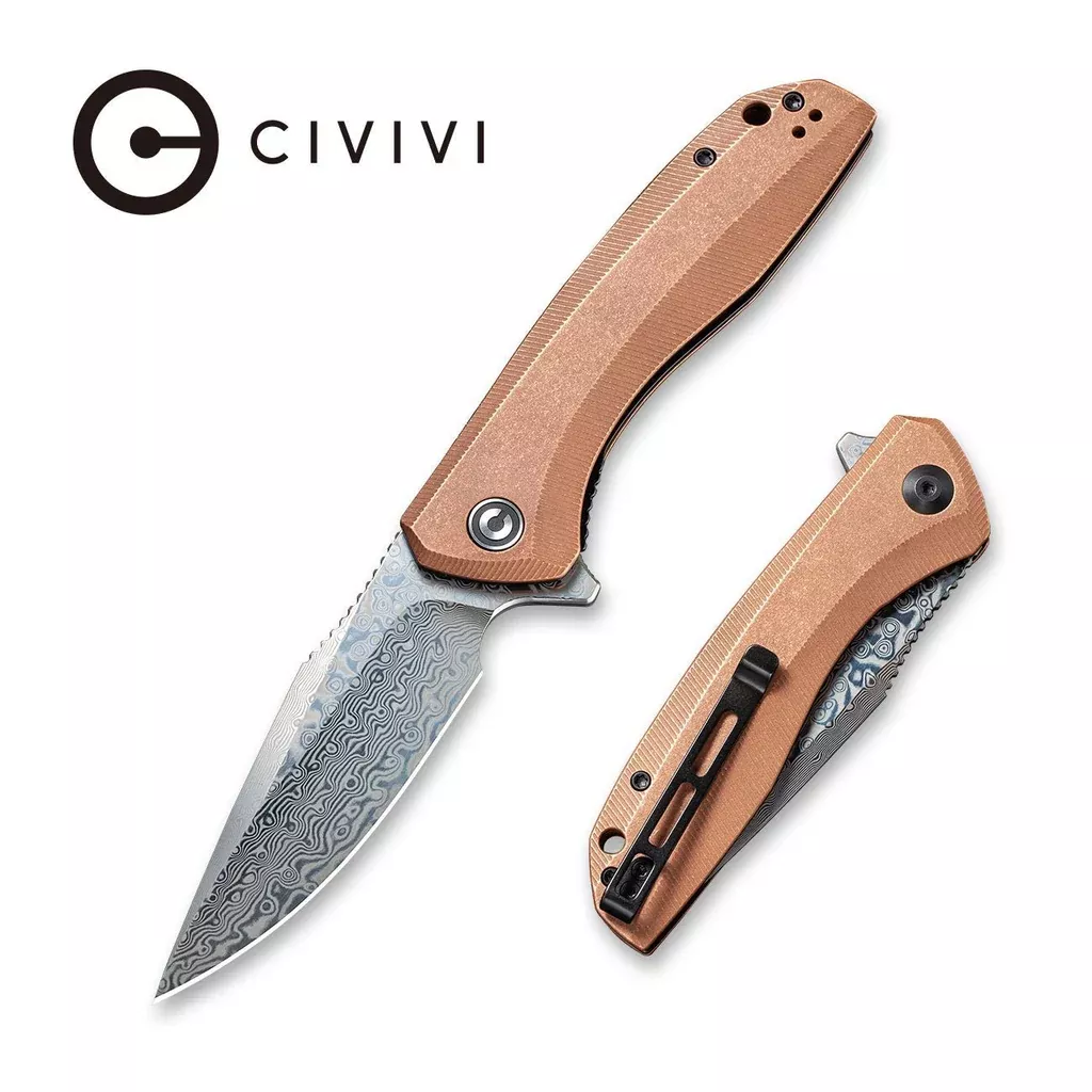 CIVIVI Baklash Flipper Knife Copper Handle (3.5″ Damascus Blade) C801DS-2