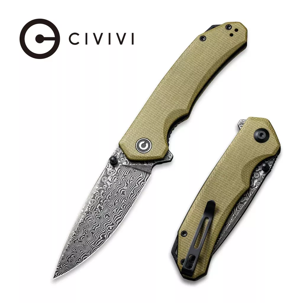 CIVIVI Brazen Flipper & Thumb Stud Knife Micarta Handle (3.46" Damascus Blade) C2102DS-3
