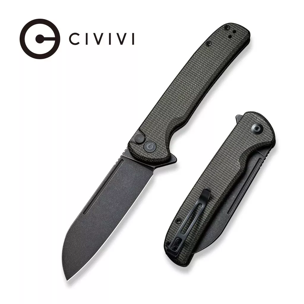 CIVIVI Chevalier Flipper & Button Lock Knife Micarta Handle (3.46″ 14C28N Blade) C20022-2