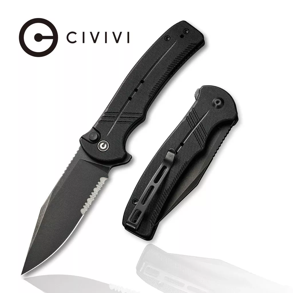 CIVIVI Cogent Flipper & Button Lock Knife G10 Handle (3.47″ 14C28N Blade) C20038E-1
