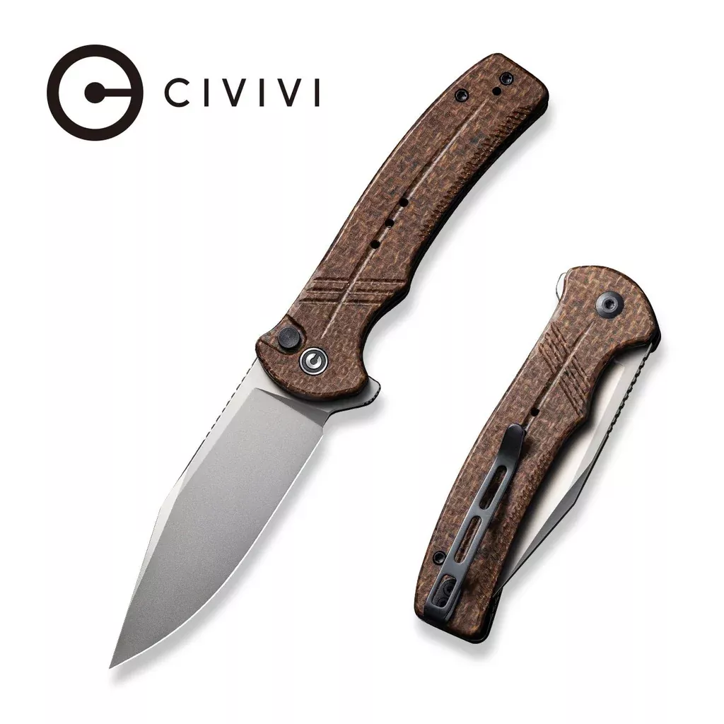 CIVIVI Cogent Flipper & Button Lock Knife Micarta Handle (3.47″ 14C28N Blade) C20038D-5