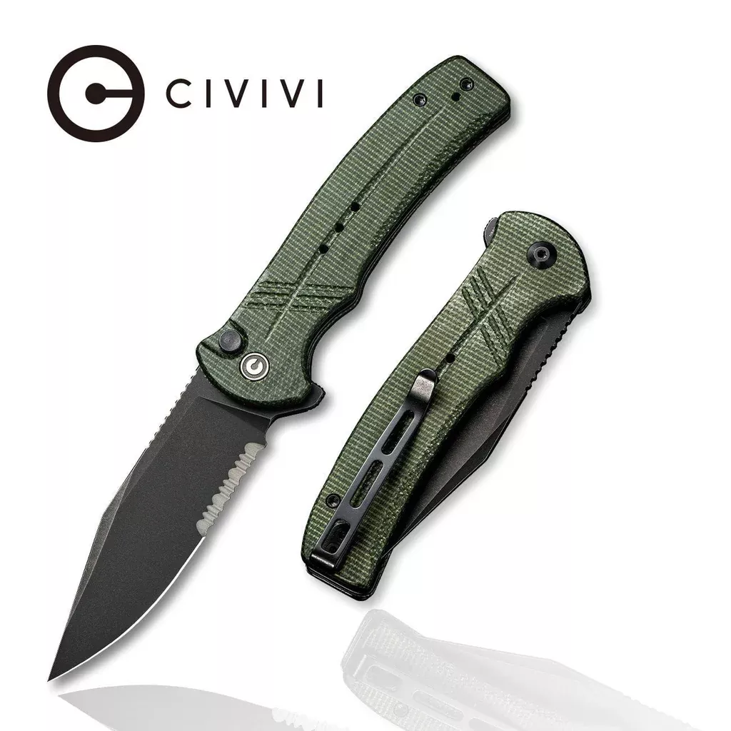 CIVIVI Cogent Flipper & Button Lock Knife Micarta Handle (3.47″ 14C28N Blade) C20038E-4
