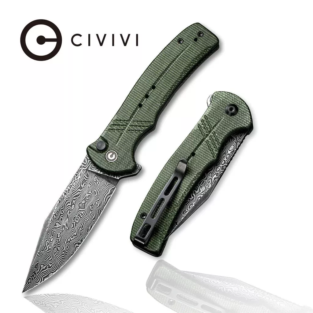 CIVIVI Cogent Flipper & Button Lock Knife Micarta Handle (3.47″ Damascus Blade) C20038D-DS1
