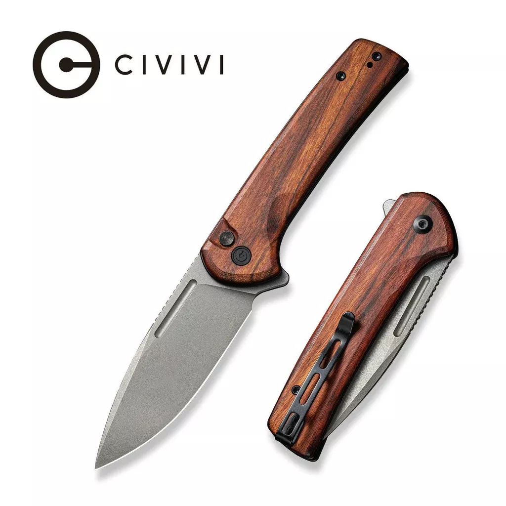 CIVIVI Conspirator Flipper & Button Lock Knife Wood Handle (3.48″ Nitro-V Blade) C21006-3