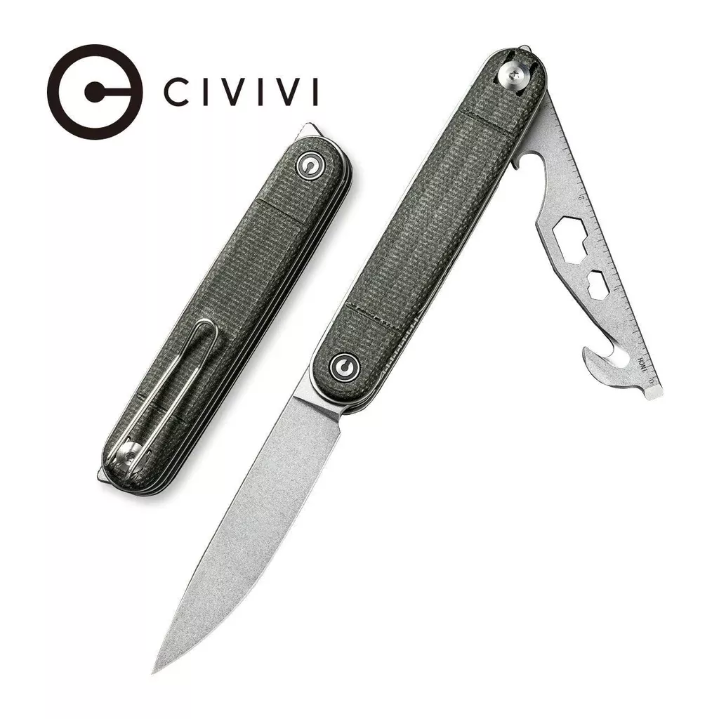 CIVIVI Crit Front Flipper Knife With Multi-Tool Micarta Handle (3.18″ Nitro-V) C20014F-3