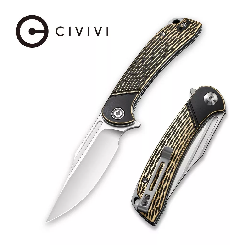CIVIVI Dogma Flipper & Thumb Hole Knife Brass Handle (3.46″ D2 Blade) C2014A