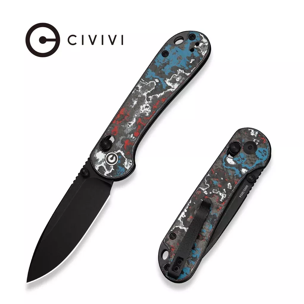 CIVIVI Elementum (Crossbar Lock) Thumb Stud & Crossbar Lock Knife Nebula FatCarbon Fiber Handle (2.96″ Black Stonewashed CPM S35VN Blade) C24063B-1