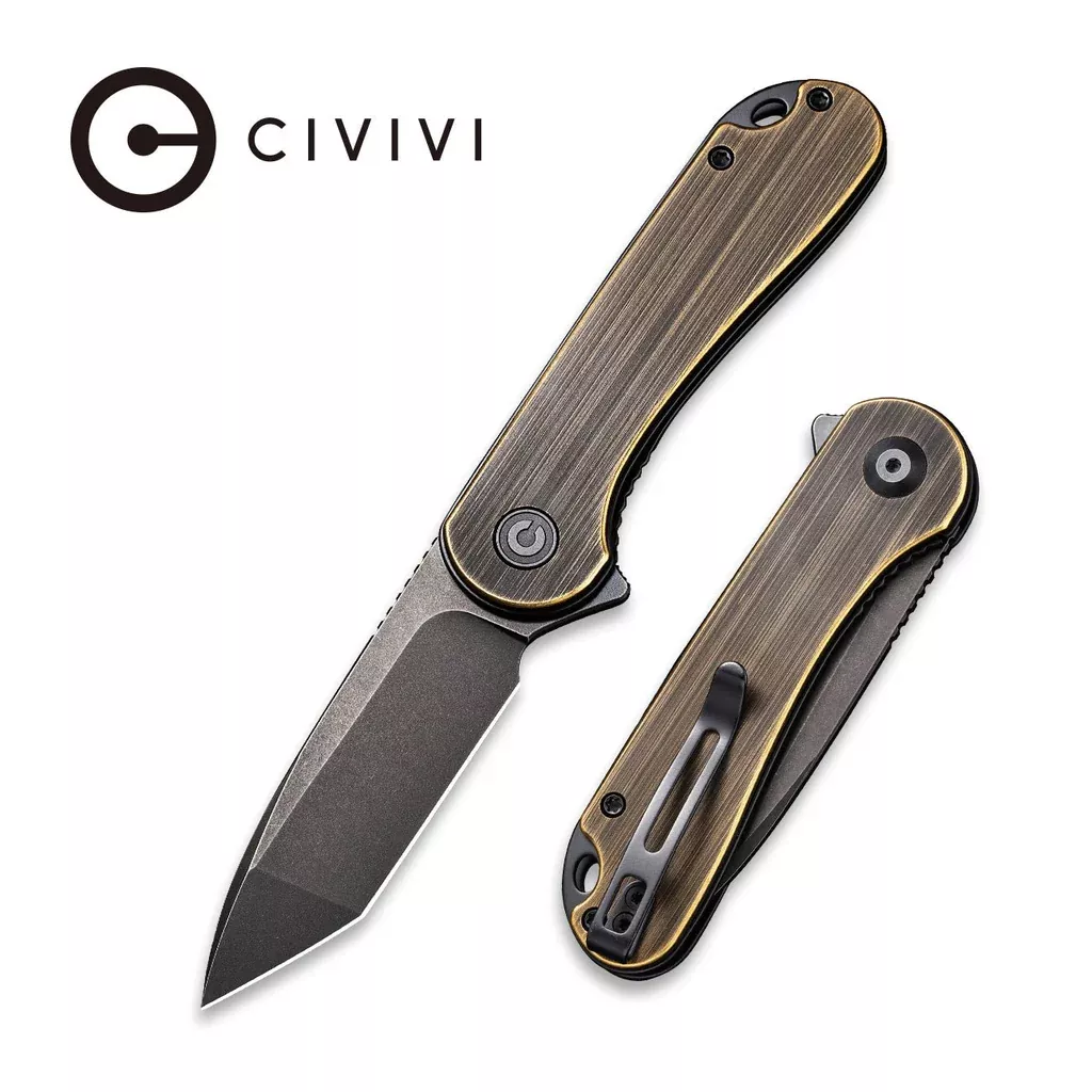 CIVIVI Elementum Flipper Knife Brass Handle (2.96″ D2 Blade) C907T-A