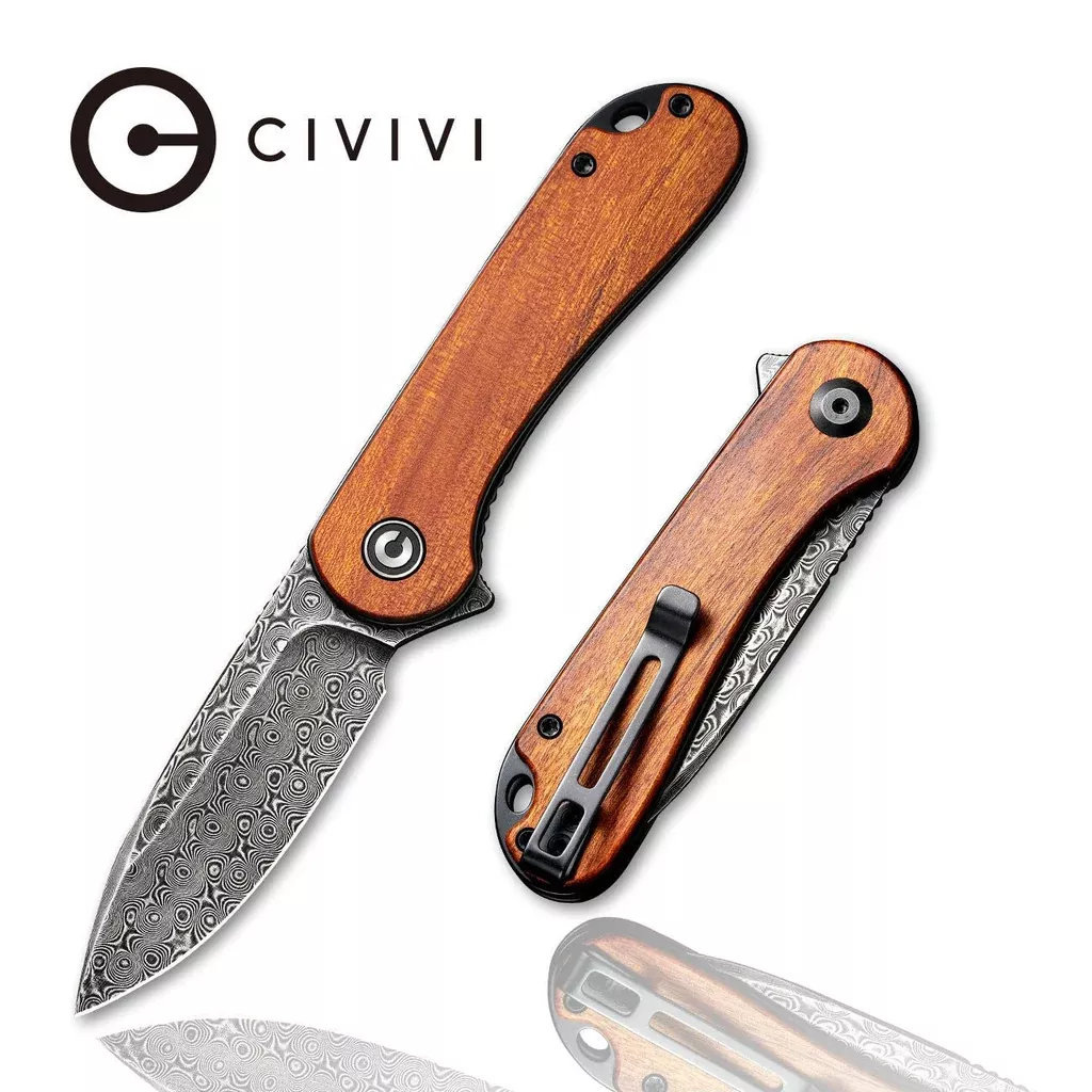 CIVIVI Elementum Flipper Knife Wood Handle (2.96″ Damascus Blade) C907DS-2