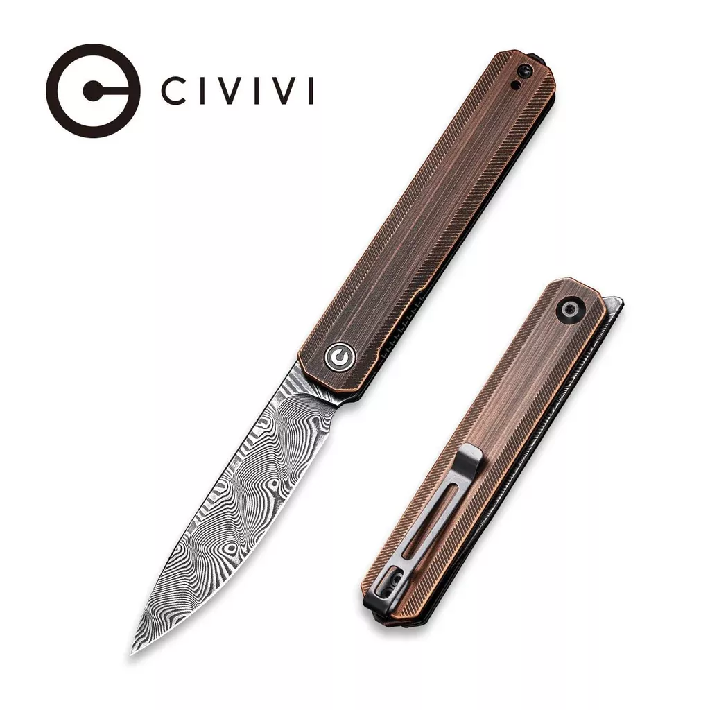 CIVIVI Exarch Front Flipper Knife Copper Handle (3.22″ Damascus Blade) C2003DS-2