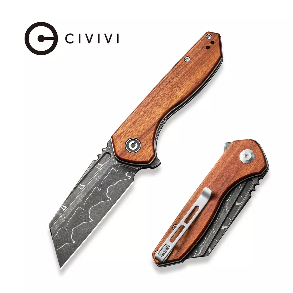 CIVIVI ExOne Flipper Knife Wood Handle (2.94″ Damascus Blade) C23036-DS1