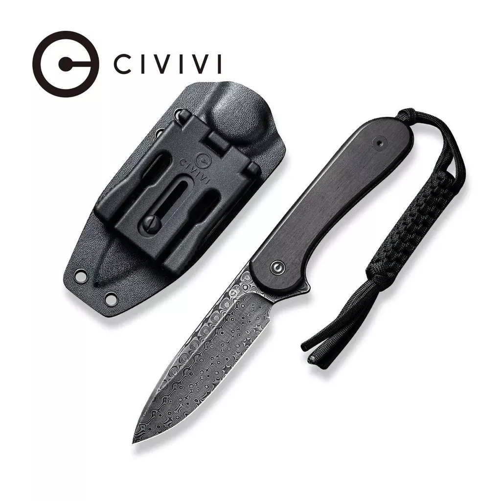 CIVIVI Fixed Blade Elementum Tactical Knife Wood Handle (3.98″ Damascus Blade) C2105-DS1