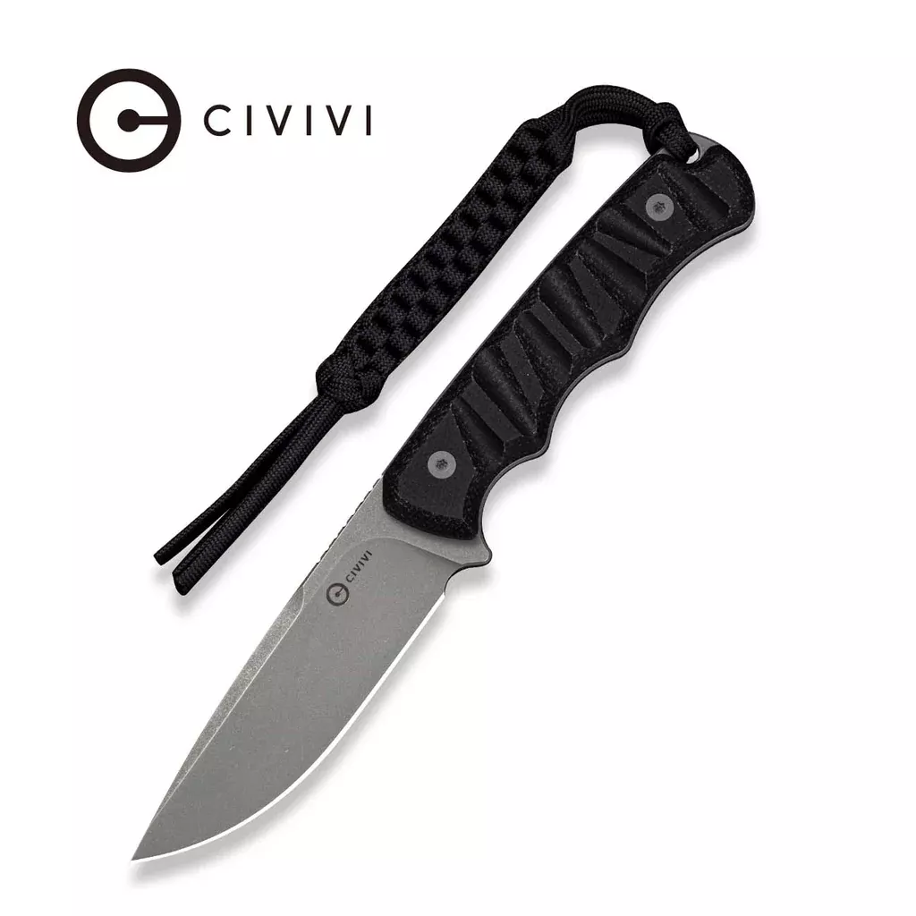 CIVIVI Haven Fixed Blade Knife Black Canvas Micarta Handle (3.43″ Gray Stonewashed 14C28N Blade) C25073 Sample2