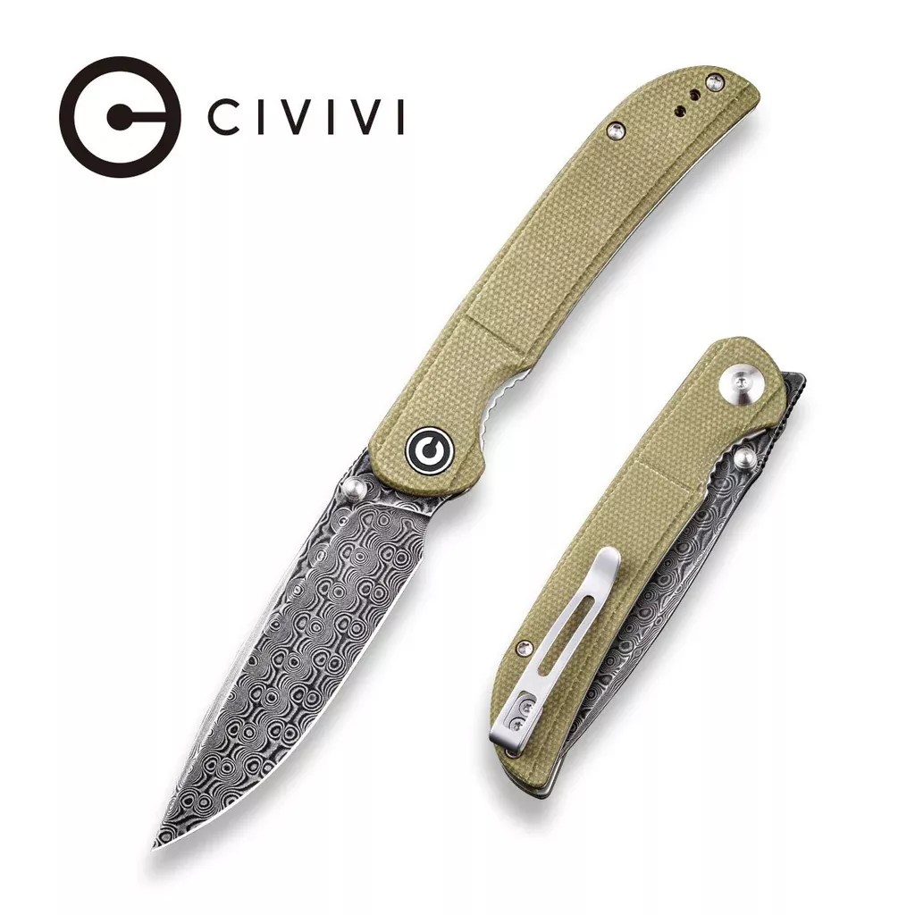 CIVIVI Imperium Front Flipper & Thumb Stud Knife Micarta Handle (3.47" Damascus Blade) C2107DS-3