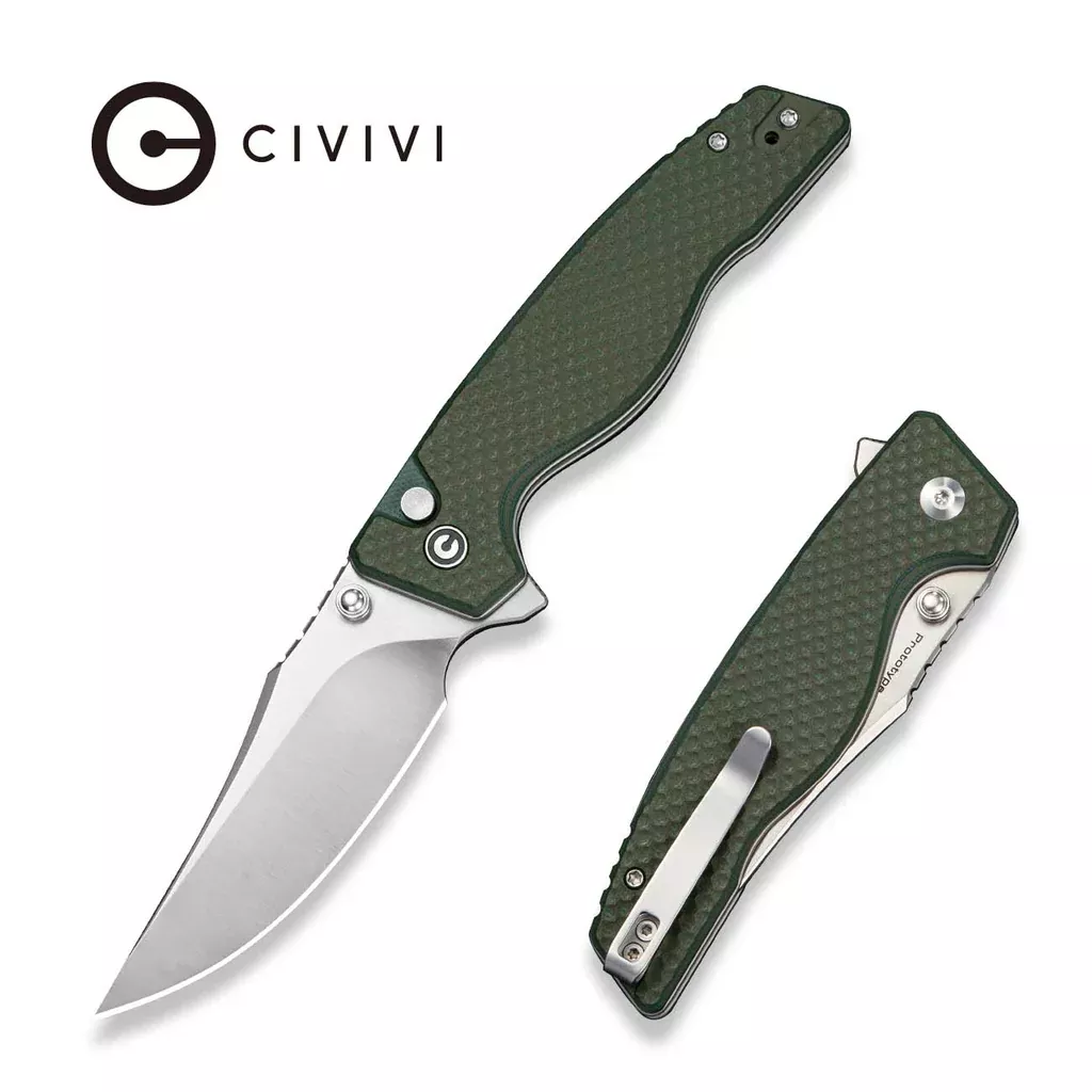 CIVIVI Ladon Flipper & Thumb Stud & Button Lock Knife OD Green & Teal Green G10 Handle (3.47″ Satin Finished Nitro-V Blade) C25016B Sample2