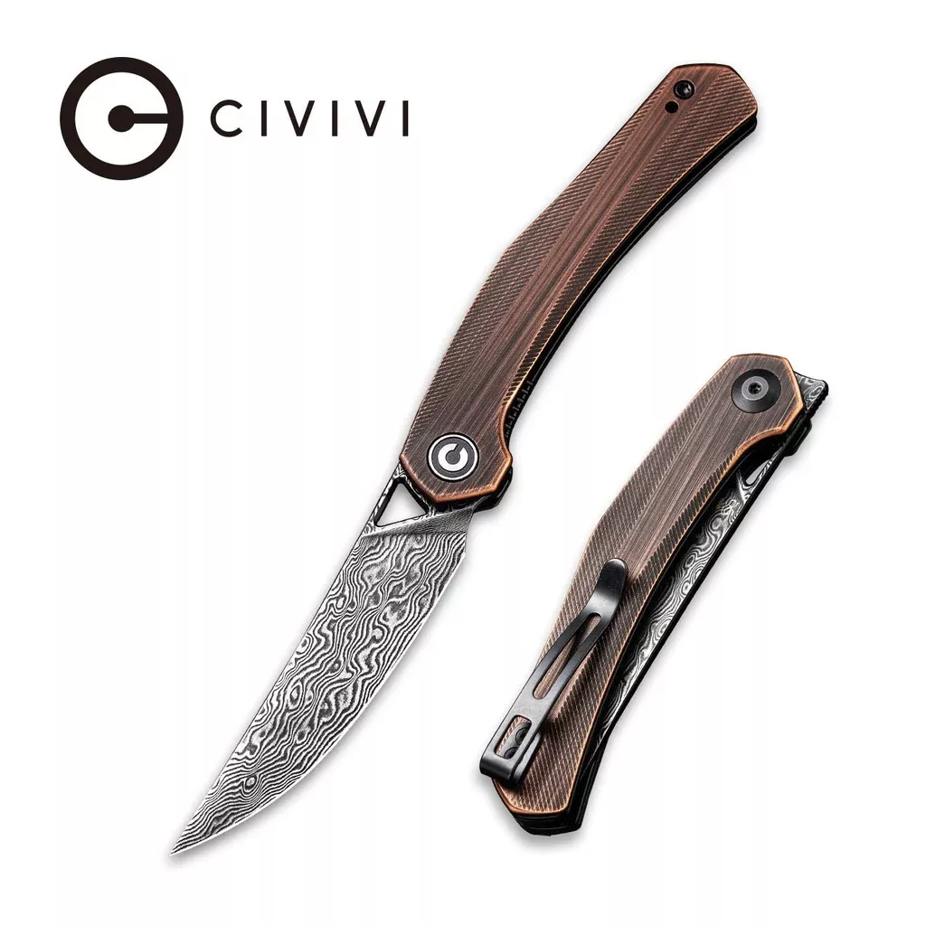 CIVIVI Lazar Front Flipper Knife Copper Handle (3.31″ Damascus Blade) C20013-DS1