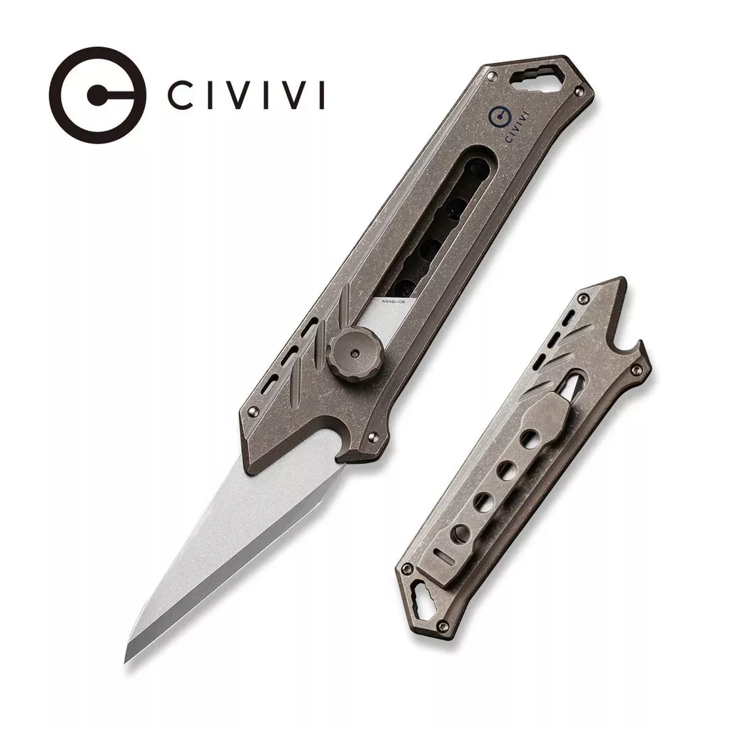 CIVIVI Mandate Utility Knife Titanium Handle (2.12″ 1PC Damascus Blade) C2007A, 2PCS 9Cr18MoV Blades