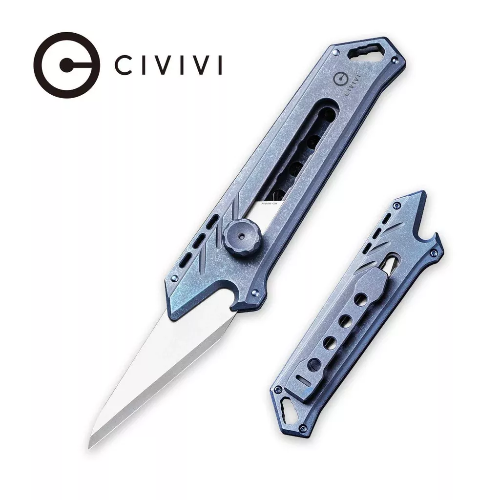 CIVIVI Mandate Utility Knife Titanium Handle (2.12″ 1PC Damascus Blade) C2007B, With 2PCS 9Cr18MoV Blades