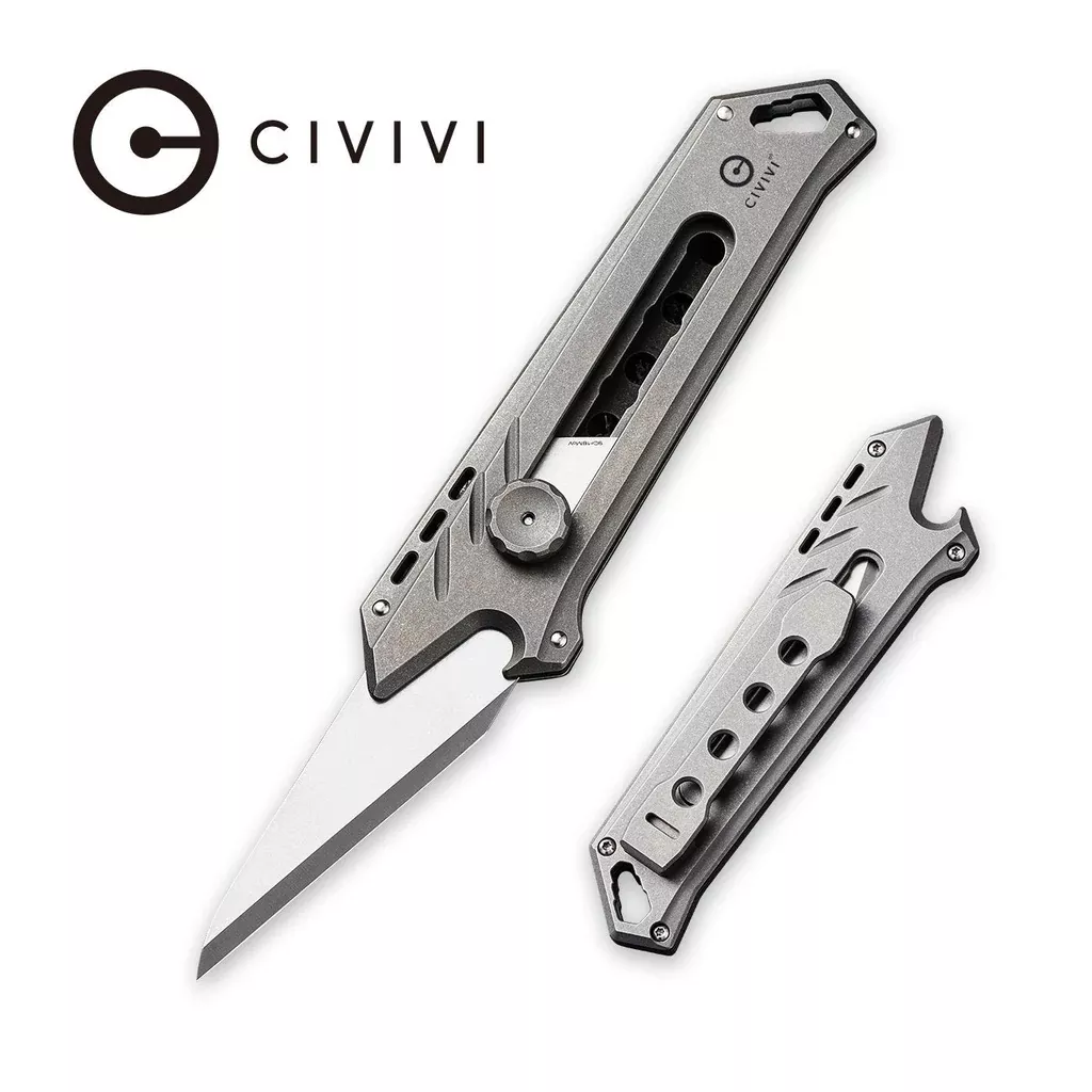 CIVIVI Mandate Utility Knife Titanium Handle (2.12″ 1PC Damascus Blade) C2007C, With 2PCS 9Cr18MoV Blades
