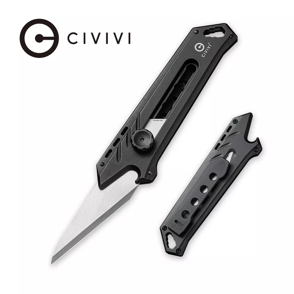 CIVIVI Mandate Utility Knife Titanium Handle (2.12″ 1PC Damascus Blade) C2007D, With 2PCS 9Cr18MoV Blades