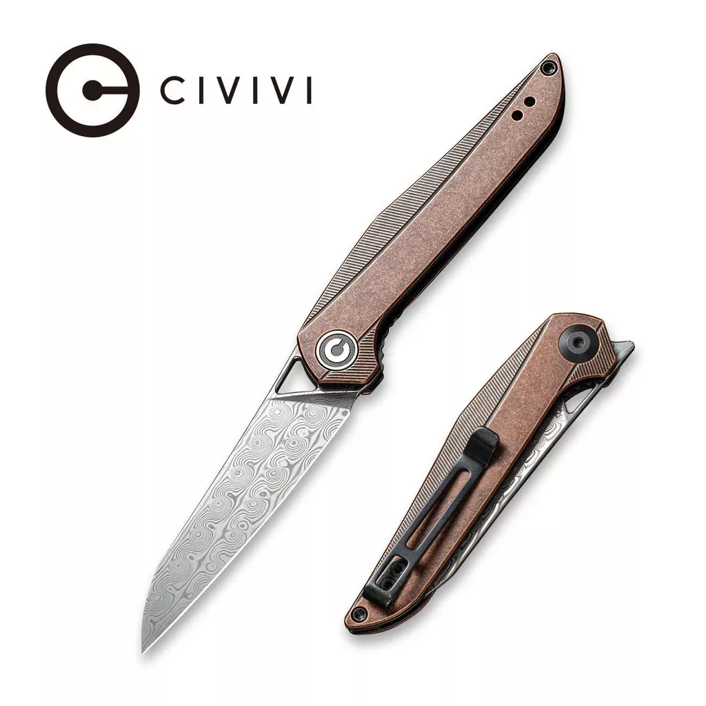 CIVIVI McKenna Front Flipper Knife Copper Handle (2.92″ Damascus Blade) C905DS-2