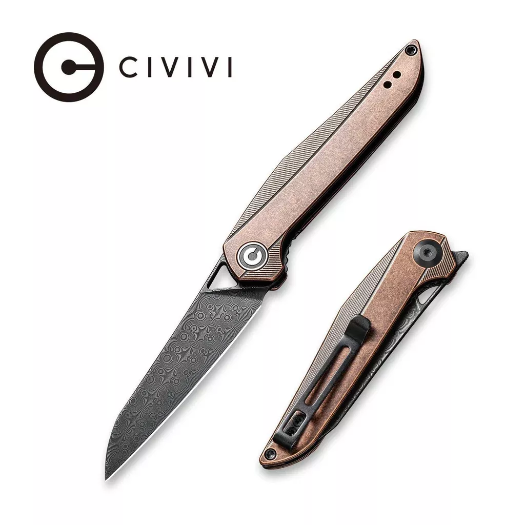 CIVIVI McKenna Front Flipper Knife Copper Handle (2.92″ Damascus Blade) C905DS-3