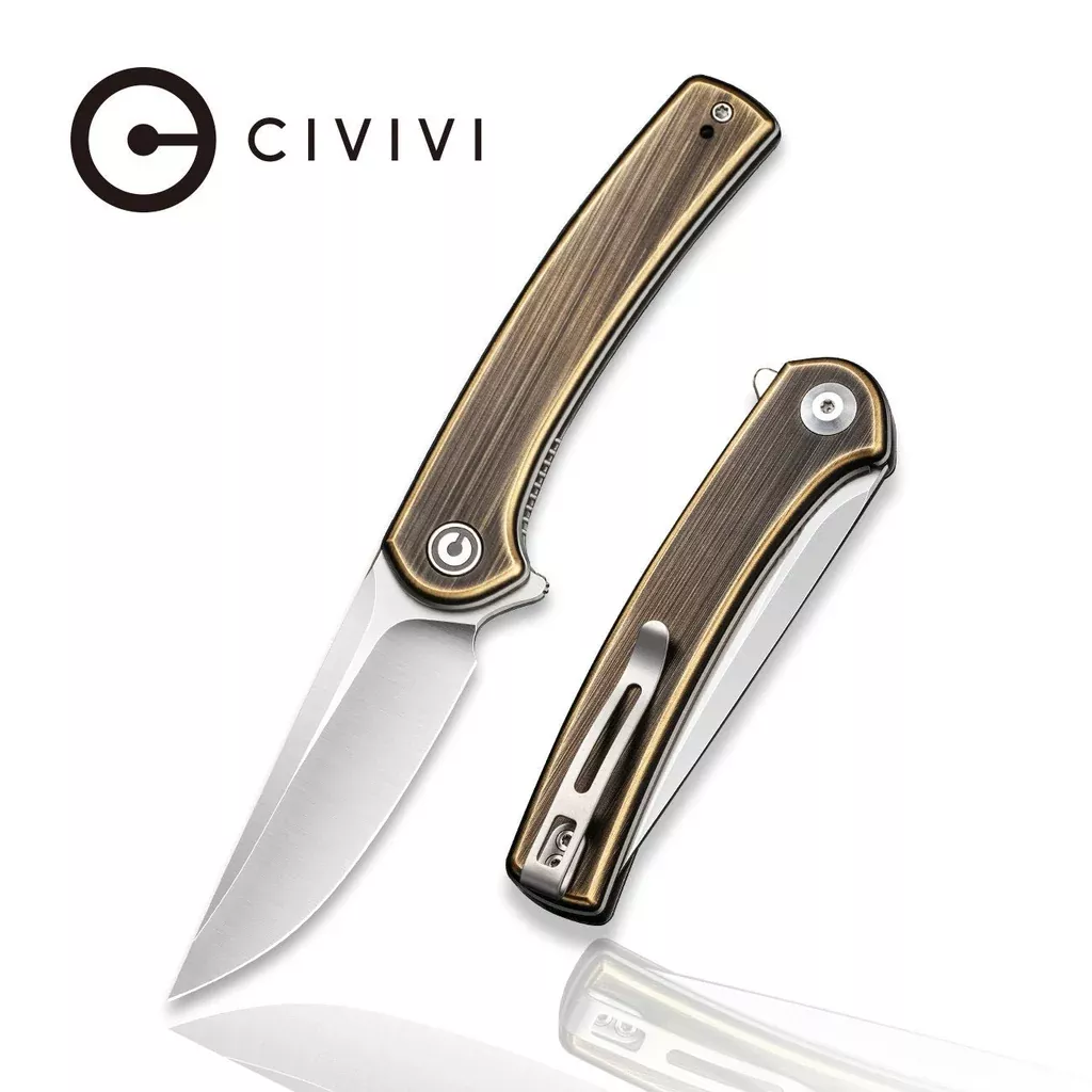 CIVIVI Mini Asticus Flipper Knife Brass Handle (3.25" 10Cr15CoMoV Blade) C19026B-2