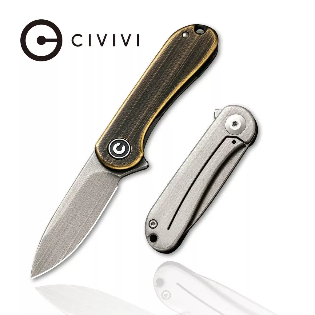 CIVIVI Mini Elementum Flipper Knife Brass Handle (1.83″ 14C28N Blade) C18062Q-1