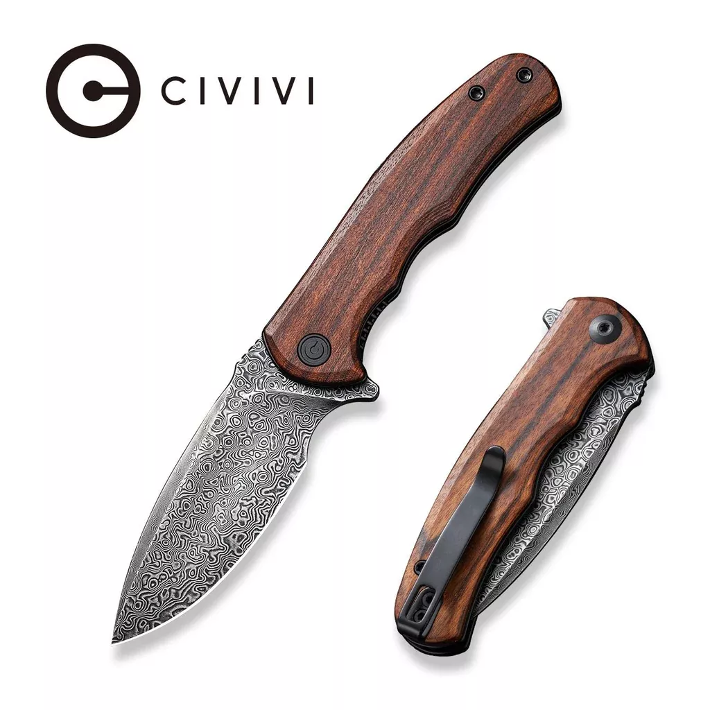CIVIVI Mini Praxis Flipper Knife Wood Handle (2.98″ Damascus Blade) C18026C-DS1