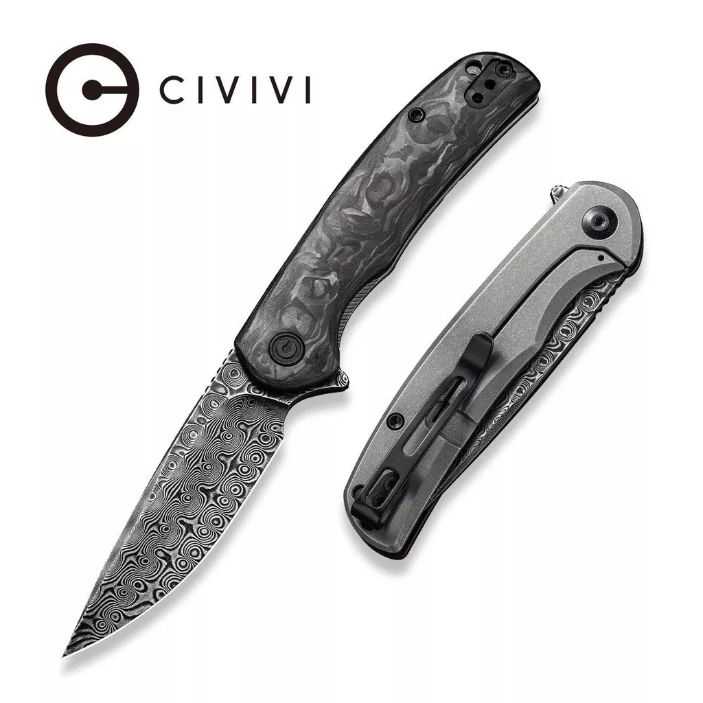 CIVIVI NOx Flipper Knife Carbon Fiber & Stainless Steel Handle (2.97″ Damascus Blade) C2110DS-1