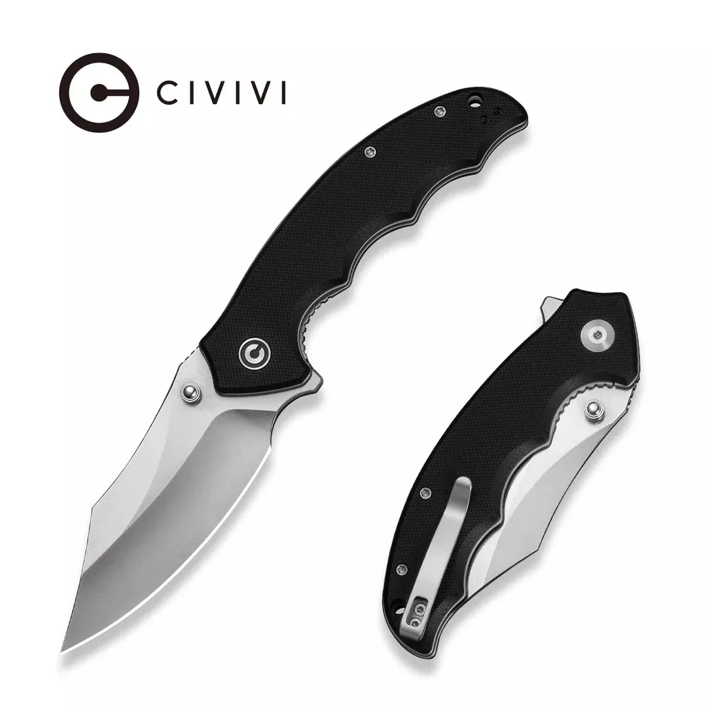 CIVIVI Pentad Flipper & Thumb Stud Knife Black G10 Handle (3.48″ Satin Finished Nitro-V Blade) C24068-1