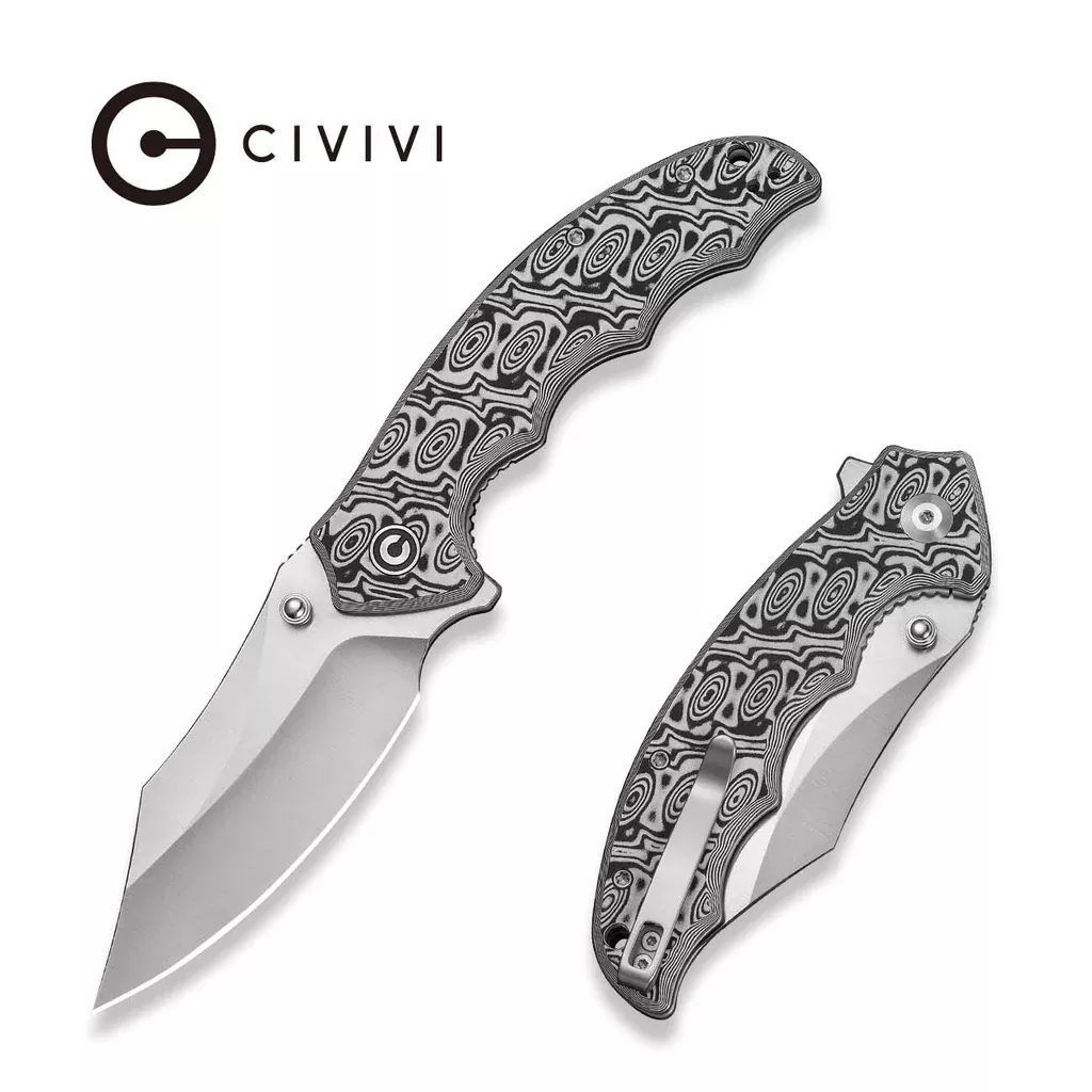 CIVIVI Pentad Flipper & Thumb Stud Knife Black / White Vortex Micarta Handle (3.48″ Satin Finished Nitro-V Blade) C24068-3