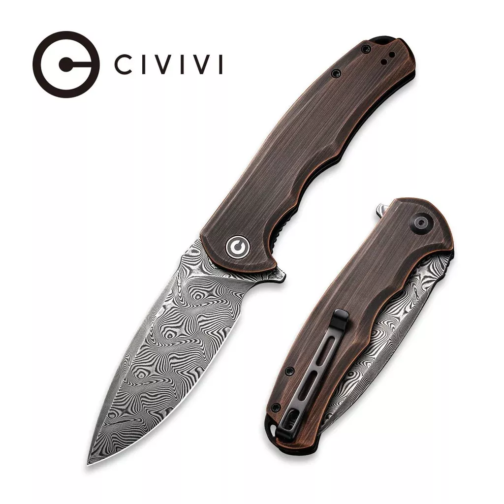 CIVIVI Praxis Flipper Knife Copper Handle (3.74″ Damascus Blade) C803DS-3