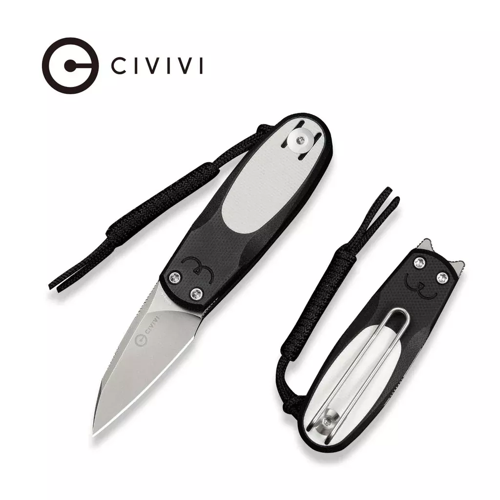 CIVIVI Purr Flipper & Slip Joint Knife Black & White G10 Handle (1.83″ Stonewashed Nitro-V Blade) C25054-2, With 1PC Black Lanyard