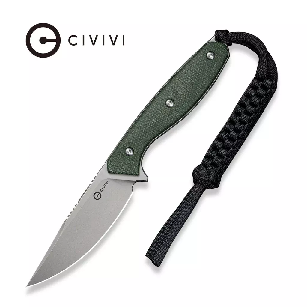 CIVIVI Riftedge Fixed Blade Knife Green Canvas Micarta Handle (3.01″ Stonewashed 14C28N Blade) C25050 Sample1, With 1PC Black Lanyard, Black Kydex Sheath & T-Clip