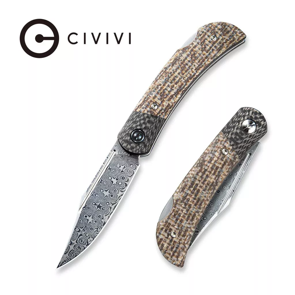 CIVIVI Rustic Gent Lock Back Knife Micarta & Carbon Fiber Handle (2.97″ Damascus Blade) C914DS-2
