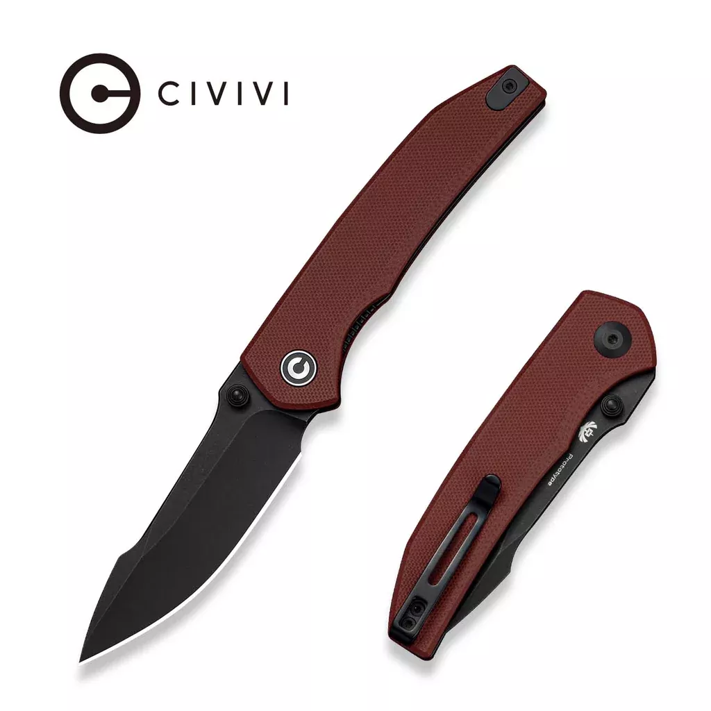 CIVIVI Ryson-E Thumb Stud Knife Burgundy G10 Hanlde (3.33″ Black Stonewashed 14C28N Blade) C25097 Sample1