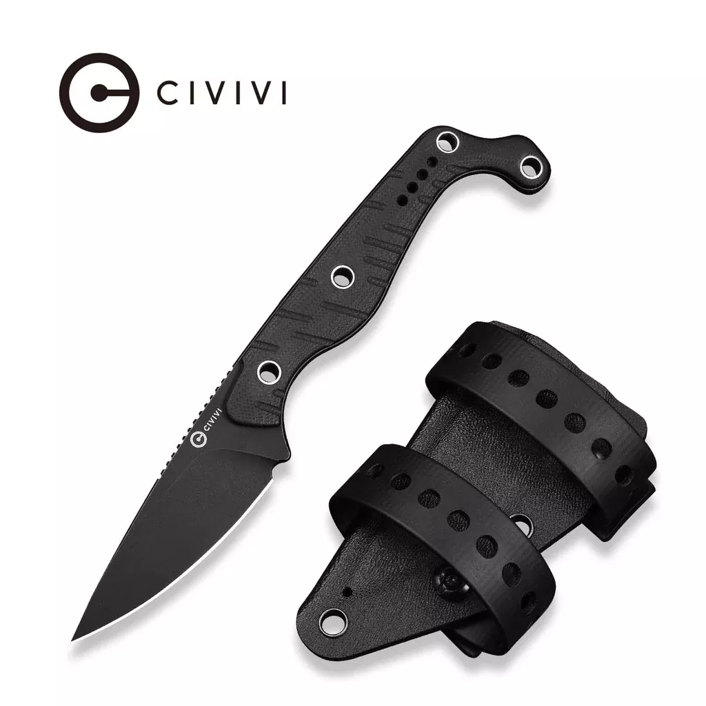 CIVIVI SŌKN Fixed Blade Knife Black G10 Handle (2.82″ Black Stonewashed Nitro-V Blade) C22027-3, With 1PC Black Kydex Sheath & 2PCS Black Straps