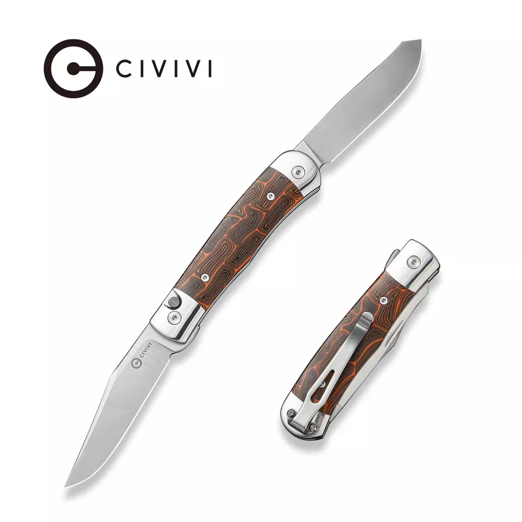 CIVIVI Sample Button Lock & Slip Joint Knife Stainless Steel With Black / Orange G10 Inlay (3.19″ Satin Finished 14C28N Blade) C24078 Sample1